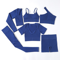 Ensembles de vêtements de sport pour femmes Soutien-gorge de sport Haut côtelé Yoga 6 pièces Style course à pied athlétique Logo personnalisé Ensembles de yoga côtelés