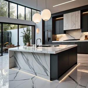 लक्जरी अखरोट लकड़ी रंग मॉड्यूलर लैसर कैबिनेट ग्रेनाइट काउंटरटॉप डाइनिंग दीवार भंडारण रसोई कैबिनेट - Product Image 3