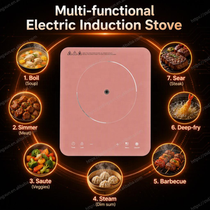 Table de cuisson à <span class=keywords><strong>induction</strong></span> électrique 2000W haute puissance, couleur rose, plaques en cristal importées, brûleur unique, pour usage domestique, commande tactile - Product Image 4