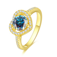 Bague Cœur Halo en Argent 925 Plaqué Or avec Moissanite Colorée VVS1 de 1 Carat à Taille Ronde Fine Certifiée GRA pour Couple