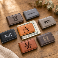 Pince à billets personnalisable en similicuir gravable au laser, porte-monnaie fin avec gravure de logo sur mesure, cadeau pour garçons d'honneur, vente en gros