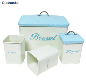 Carbon Steel Safty Countertop Space Saving Bread Bin Loaves <strong>Storage</strong> <strong>Tins</strong> and 3 Pieces <strong>Kitchen</strong> Canister Set Tight Fitting Lids - Product Image 4
