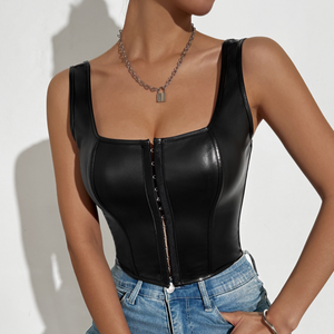 Femmes réglable dos en cuir PU surbuste Corset bustier tubulaire à lacets sangle désossé corps Shaper Bustier Corset haut - Product Image 5
