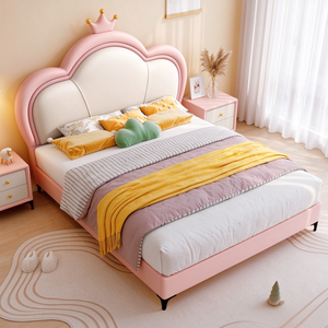 Letto Principessa di Lusso Rosa con Testiera a Corona Dorata, Graziosa Struttura Imbottita per Cameretta Bambine, Moderno Letto <span class=keywords><strong>da</strong></span> <span class=keywords><strong>Sogno</strong></span> per Bambini - Product Image 4