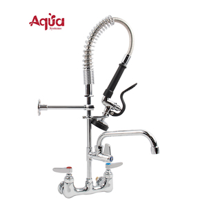 Robinet de cuisine professionnel pour hôtel, double poignée, mural, mini robinet de pré-évier avec douchette extractible et bec pivotant de 8 pouces - Product Image 1