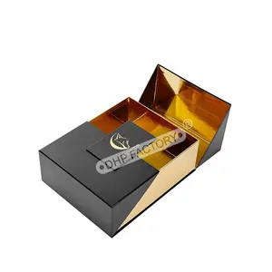 Popular regalo de gama alta logotipo impreso personalizado cierre de solapa magnética de doble puerta diseño de cajas de embalaje de cartón rígido