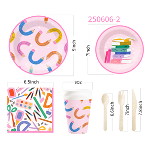 DAMAI - Juego de Vajilla Desechable con Diseño Geométrico para Fiestas Temáticas de Regreso a Clases, Platos, Vasos y Servilletas de Papel para Graduación - Product Image 5