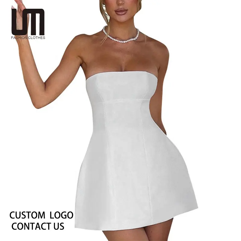 Liu Ming yeni ürün 2024 moda yaz rahat kolsuz beyaz parti akşam kadınlar için zarif kısa Mini elbise