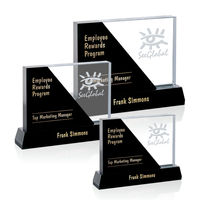 Trophée de reconnaissance des employés Noble, en cristal à base noire, avec logo gravé sur mesure, pour programme de récompenses d'entreprise