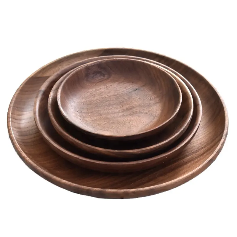 Handpaint coffee serving tray round wooden dish plate