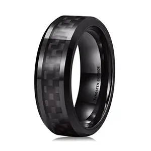 Bague 8mm hommes carbure de tungstène anneau noir fibre de carbone incrustation mariage hommes bijoux anneaux