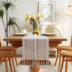 Camino de mesa de arpillera de lino y yute, corredores de mesa de comedor de Casa de Campo de algodón, camino de mesa de boda - Product Image 5