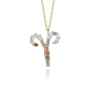 Vente chaude S925 Sterling Silver Rainbow Zodiac Collier pour les femmes plaqué or <span class=keywords><strong>avec</strong></span> pendentif en zirconium coloré et chaîne à maillons - Product Image 6