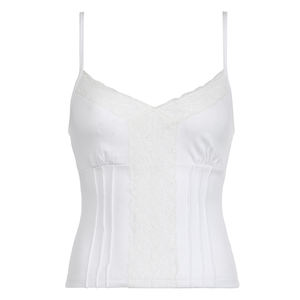 เสื้อสายเดี่ยวธรรมดาเสื้อคอตตอนถักระบายอากาศแต่งลูกไม้สีทึบเสื้อลำลองรัดรูปผ้ายืด - Product Image 6