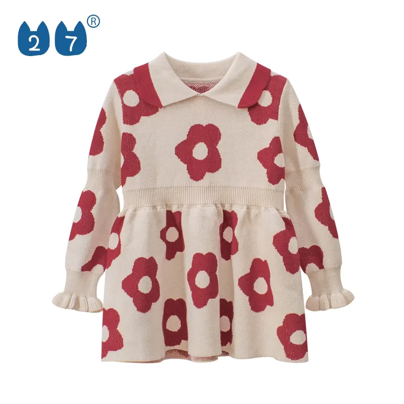 Модная Милая Осенняя вязаная одежда для детей, свитер-платье с длинным рукавом