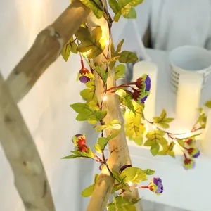 20LED 7.2英尺人造花玫瑰藤串灯电池供电玫瑰花花环植物情人节仙女灯，