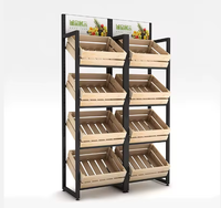 Supermarkt zware kwaliteit voorgemonteerde 3-plankige geperforeerde schappen plafondmontage acryl groente opbergmanden displaystandaard