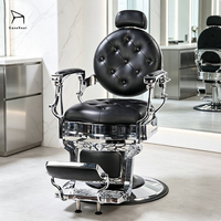 Fauteuil de barbier professionnel vintage en cuir, ergonomique et inclinable pour salon de coiffure