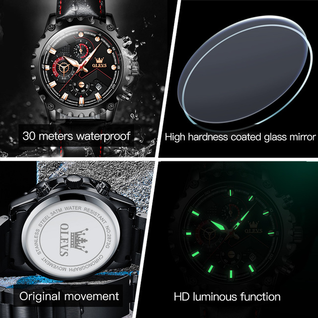 Olevs 2873 New Luxury Sports Quartz Watch Men Waterproof 3 Time Analog Clock Man Casual Wristwatches