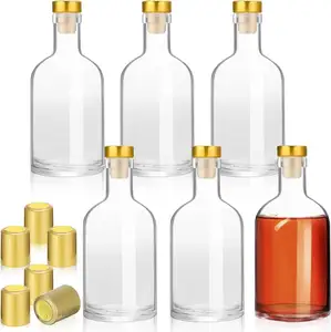 12 Unzen Heavy Base Glass Spirits Flaschen mit T-Top-Kappe und Cork Stopper Gravierte Oberfläche Liquor Glasflasche