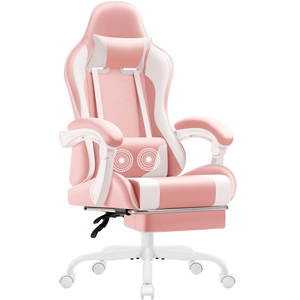 AJUNION Silla de juego de piel sintética ajustable con reposapiés Silla reclinable giratoria para oficina y estilo de carreras Confort Rosa - Product Image 1