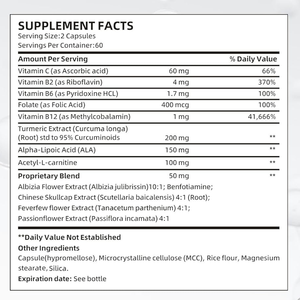 Suplemento para el Alivio del Estrés Nervioso en Cápsulas con Ácido Alfa Lipoico y Vitamina, 120 Cápsulas para Adultos, ¡Oferta! - Product Image 2