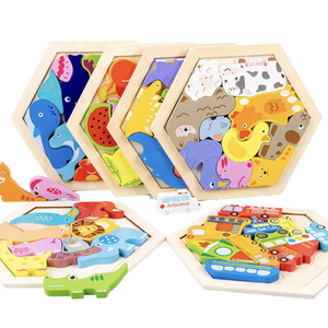Jeu de puzzle 3D créatif pour enfants, animaux, personnages de dessins animés, blocs de construction en bois pour l'éducation préscolaire, amusant pour les garçons et les filles - Product Image 1