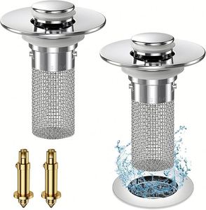 Nouveau 2026 Panier-filtre pop-up en acier inoxydable pour lavabo de salle de bain, attrape-cheveux et bouchon de vidange - Product Image 1