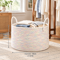 Grand panier en corde de coton tressée avec poignées, bac de rangement décoratif pour linge, vêtements, jouets, couvertures, organisateur de maison