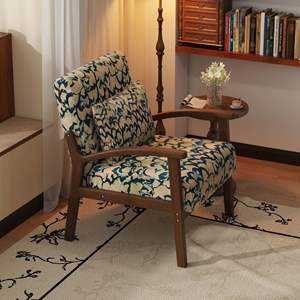 كرسي بذراعين خشبي بتصميم زهور نورديك، كرسي استرخاء مخملي بنقشة زهور تجريدية، إطار من خشب الجوز، أريكة فردية بتصميم منتصف القرن - Product Image 6