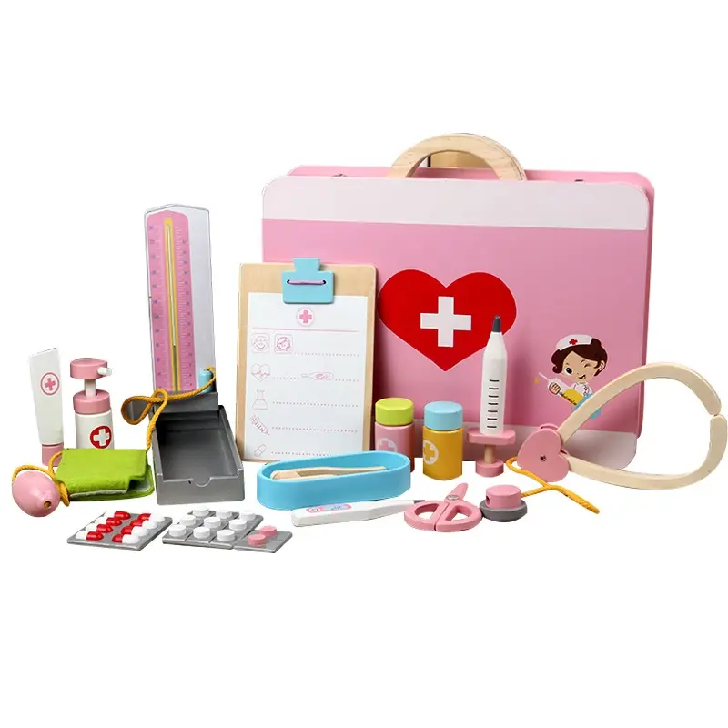 Educational Wooden Toy Doctor Role Play Pretend Toys Medical Kit toys Wooden Medicine Box Set