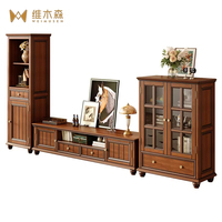 Meuble TV et table basse combinés en bois massif de style américain vintage avec rangement pour petit salon d'appartement