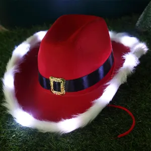 Оптовая продажа, Рождественская ковбойская шляпа в западном стиле, Женская фетровая неоновая светло-красная ковбойская шляпа унисекс