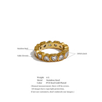 JINYOU 8509 Größe 678 Romantisches Wellendesign Offener Ring PVD Goldplattierter Edelstahl Vollbesetzt mit Kubischem Zirkonia Herzring
