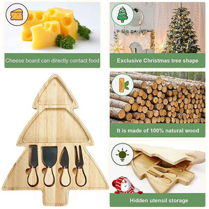 Plateau de service en bois pour fromages et desserts, thème Noël, avec couteaux, idéal pour les fêtes - Product Image 3