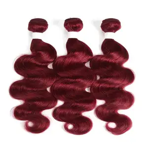 Wholesale 99j Red Burgundy Body Wave 3 Bundles With13x4 Lace Frontal Pre Colored Ear To Ear Lace Frtonal With Bundles