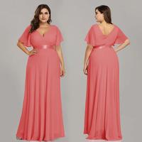 Taille européenne Plus-Size col en V profond taille haute minceur en mousseline de soie robe de banquet avant Logo manches courtes décontracté à la mode