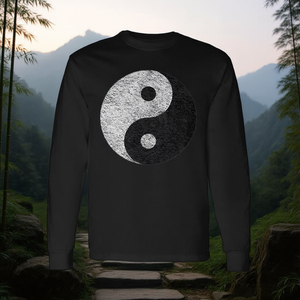 T-shirt a maniche lunghe vintage effetto invecchiato Taoist Yin Yang, nera, taglia unisex per adulti - Product Image 3