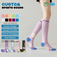 Chaussettes de compression montantes en coton pour femmes, antidérapantes, anti-frottement, respirantes, pour le fitness, la course et la corde à sauter