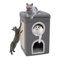 Lit pour chat pliable de luxe à 3 étages, grande maison-caverne d'intérieur avec griffoir en sisal, boule en peluche suspendue, mobilier pour animaux de compagnie en peluche