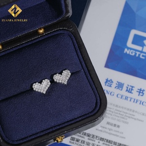 Pendientes de Diamantes Cultivados en Laboratorio con Micro Pavé en Forma de Corazón, Pendientes Iced Out, Plata de Ley 925, Cierre de Rosca, Regalo de San Valentín - Product Image 3