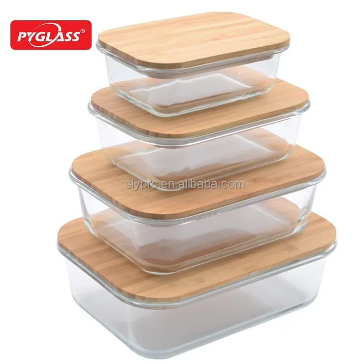 Eco Friendly 5 Pieces Jars Glass Food Container Set For Kitchen Storage With Bamboo Lids Safe In Microwavable Oven Online Sale