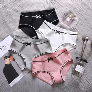 stock lots Hot Sale Seamless Mid Waist plus sizes ribbed Underwear Women's Panties