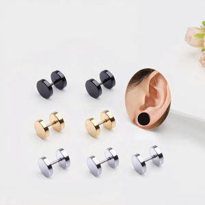 स्टेनलेस स्टील फ्लैट बैक इयररिंग्स डिस्क स्टड कान महिला पुरुषों के लिए गहने गोल बारबेल के गोल बारबेल - Product Image 4