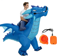 Costume de dinosaure bleu gonflable à enfiler pour Halloween, fête, cosplay, spectacle, tenue de personnage portable