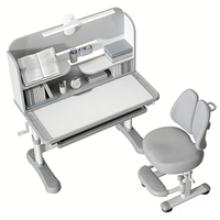 Ensemble de bureau et de chaise d'école réglable en hauteur, table de lecture ergonomique intelligente avec étagère, lampe LED, table d'étude pour enfant