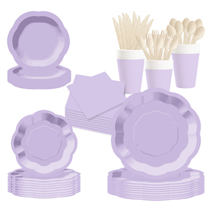 Ensemble d'assiettes en papier DAMAI de couleur violet clair pour 8 personnes, assiettes jetables pour dîner et dessert, pour mariage, anniversaire, fournitures de fête - Product Image 2