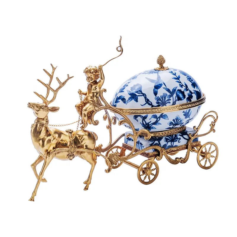 European living room pure copper deer cart luxury decoration American home fireplace porch wine cabinet decoration