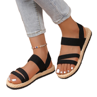 Sandales à talons pour femmes, style coréen, confortables, tendance, plates, à bout ouvert, avec coussinets, à brides croisées, style gladiateur romain