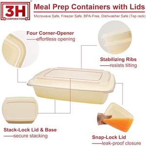 Contenants de préparation de repas réutilisables [lot de 150, 32 oz] Contenants alimentaires à emporter avec couvercles - Sans BPA, compatibles micro-ondes/lave-vaisselle/congélateur - Product Image 1